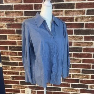Rafaella Blue Button-Up Blouse